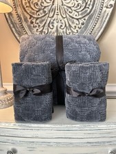 Pottery Barn Velvet Lattice Handcrafted F/Q Quilt & EURO Shams (2) Cobalt READ