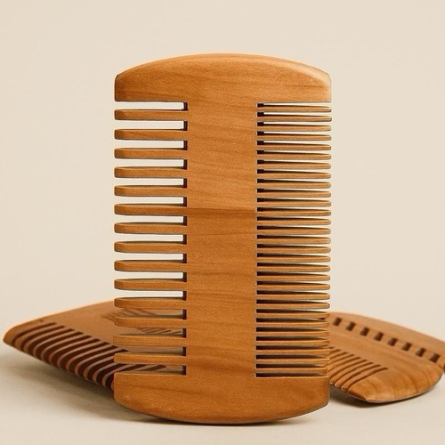 Wooden beard comb - dual-tooth,