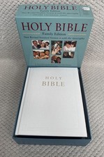 Holy Bible Family Edition Large Format White Faux Leatherbound L29 x W22cm Boxed