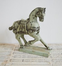 Vintage Carved Sage Wooden Walking Horse Sculpture on a Plinth 27x25 cm