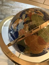 Lapis Semi-Precious Gemstone World Globe Blue 3D Map with 3 Legged Brass Stand