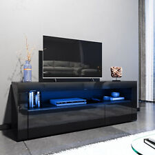 Black TV Unit Cabinet With LED Light 120cm High Gloss Doors Entertainment Unit