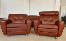 VINTAGE  DANISH MID-CENTURY SVEND SKIPPER  LEATHER CLUB CHAIRS 1970,s