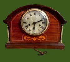 Beautiful Edwardian Mahogany Inlaid Striking Mantle Clock Large - Mantle Clock