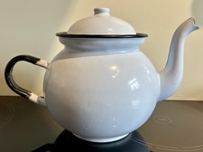 Metal Enameled Teapot White Traditional Shape Made In Poland Great Cond Camping