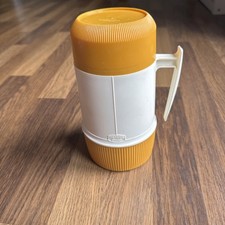 Vintage Thermos Flask Mustard & White 1970s No.62 15 Fl oz Retro camping kitsch