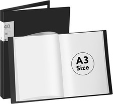 A3 Display Book Folder, 40 Pocket Presentation Portfolio Folder with Black 
