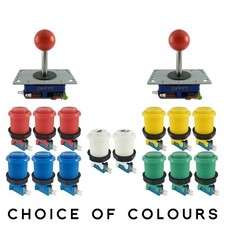 2 Player Arcade Control Kit 2 Ball Top Joysticks 14 Buttons - All Colours