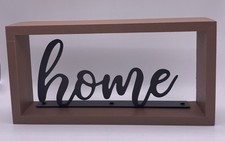 Cursive Home Sign Galvanized Metal With Wooden Brown Frame Modern Design 8 X 4