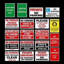No Parking Plastic Sign, Sticker, Metal - Clamping, Private, Driveway, Disabled