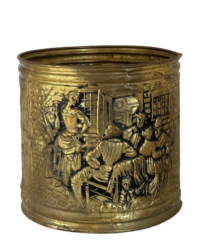 Vintage brass coal log bucket - coal,