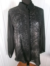 PAUSE CAFE 46 Clear Studded Fluid Black Polyester Blouse Top
