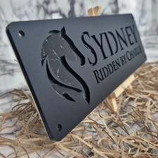 Luxury Stable Door name plate Laser Cut Black front & BLACK MARBLE lettering