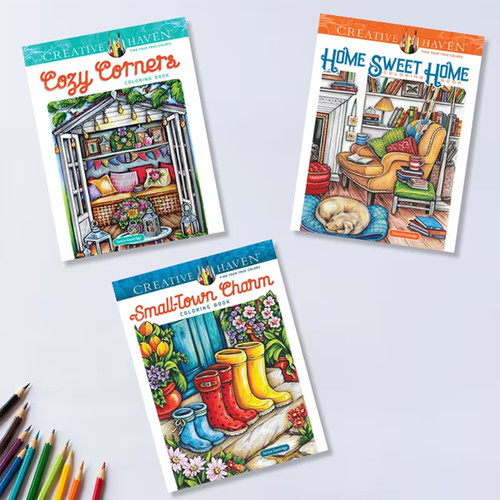 Three books cozy coloring - three, books!