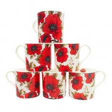 6x Poppy Mugs Fine Bone China 350ml Princess Style Heath Mccabe Tea Coffee Cups