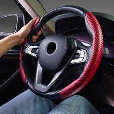 2Pcs Car Steering Wheel Booster Non-Slip Cover Carbon Fiber Red Trim Accessories