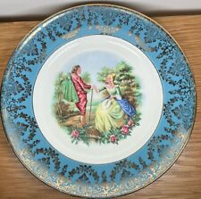 Vintage Liverpool Road Pottery 9 in White Blue & Gold Plate Lovers Scene