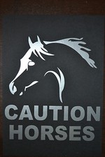 50CM SILVER CAUTION HORSES STICKERS DECALS EQUINE TRAILER HORSEBOX HORSE PONY