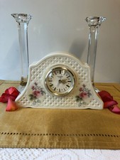 Donegal Parian China Ornamental Quartz Clock Trellis Pink Rose Design VGC