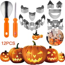12PCS Halloween Pumpkin Carving Kit Steel Carving Stencils Mould Cutter DIY Tool