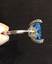 Vintage Style Jewellery Blue Topaz And White Gems Ring 18K White Gold Plated