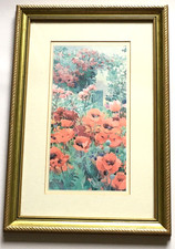 Adelene Fletcher "The Rose Arch " Large Framed Vintage Print Poppies 10.5" x 16"