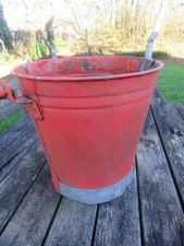 VINTAGE RED FIRE BUCKET , from a caravan Park, GALVANISED LOG BUCKET / PLANTER.