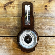 Vintage Wooden Banjo Barometer Thermometer As Found