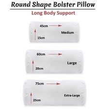 Round Shaped Bolster Pillow Hollowfibre Filled White Long Body Support Cushion.