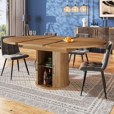 Extendable Round Dining Table Walnut Storage 118-158cm Oval