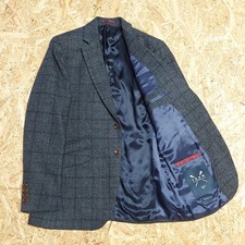38R CREW CLOTHING x MOON Tweed Blazer Jacket Mens Blue Wool Check Smart Casual