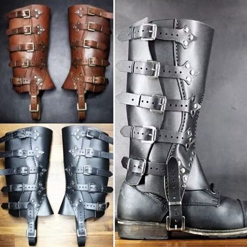 Medieval leather greaves - greaves, shin