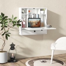 Wall-mounted Folding Laptop Table Drop-leaf Desk Floating Workstation White
