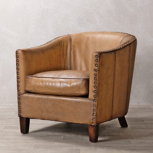 Leather bucket armchair tub - leather,