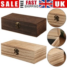 Plain Wooden Square Storage Box with lid Hinged Chest Natural Keepsake Gift Box