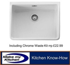 Rangemaster 60cm Belfast Ceramic Sink Single Bowl Inc 90mm Chrome Waste CBL595WH
