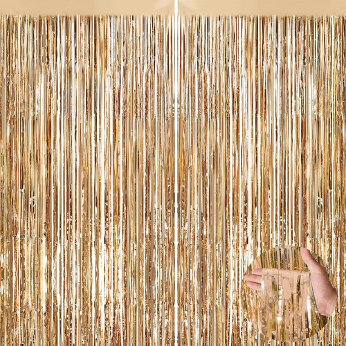 Champagne gold tinsel backdrop - champagne,
