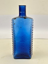 60294 Old Vintage Antique Glass Poison Bottle Blue Hobnail Patent