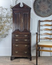 Vintage Solid Oak Cupboard On Chest