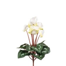 Faux Silk Cyclamen Bush 8 Flower Heads With Leaves 30cm/12 Inches White