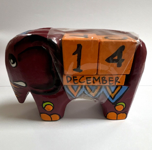 Painted elephant wooden block - painted,