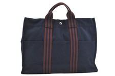 Authentic HERMES Fourre Tout MM Hand Tote Bag Canvas Navy L2741