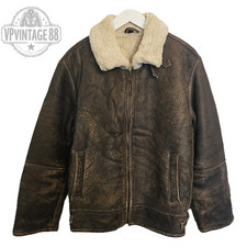 Vintage B-3 Aviator Bomber Jacket Brown Sheepskin Shearling Leather Flight