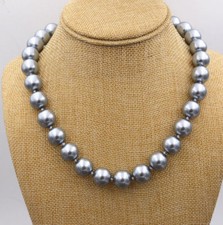 8/10/12/14mm Silver Gray South Sea Shell Pearl Round Beads Necklace 18''
