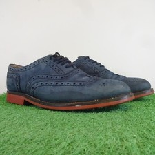 Grenson Shoes Size 9.5 G Men Blue Leather Formal Wedding Brogue Waxed Suede