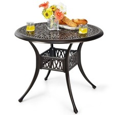 Outdoor Dining Table Round Cast Aluminum Patio Dining Table with Umbrella Hole