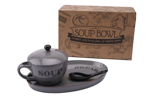 Grey ceramic soup bowl - ceramic, &