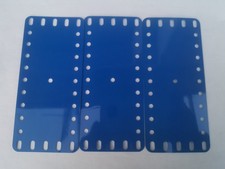 Meccano set of 3 blue plastic plates 5x11 holes 6 x14 cm ref 194 e