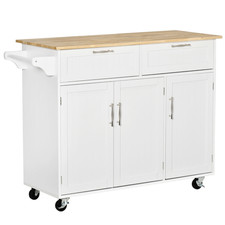 Kitchen Island Utility Cart 2 Storage Drawers Cabinets Dining Room Wheels White