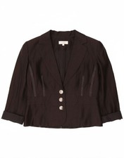 FEE G Womens 3 Button Blazer Jacket UK 12 Medium  Black Linen BP12